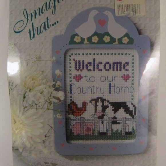 🌷5/25 NEW Framed Counted Cross Stitch Kit Lot x2 Country Cows Bunny Duck Goose - Picture 2 of 5